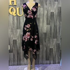 Gabby Skye Black and Pink Floral High Low Dress